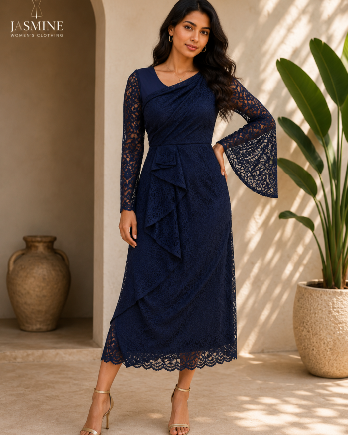 Navy Lace Evening Dress
